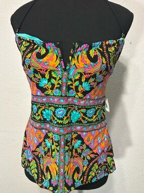 Nanette Lepore Tankini Top Sz L Boho Paisley Multicolor Halter Swim Top NWT